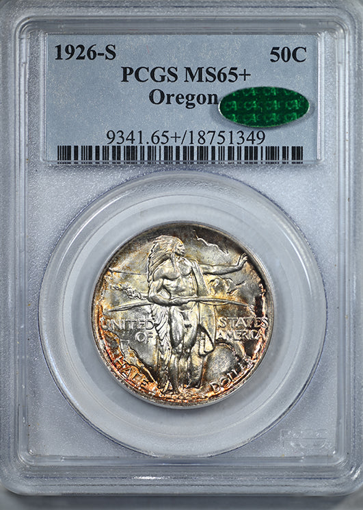 1926-S Oregon Trail Classic Commemorative Half Dollar 50C PCGS MS65+ CAC - TONED!