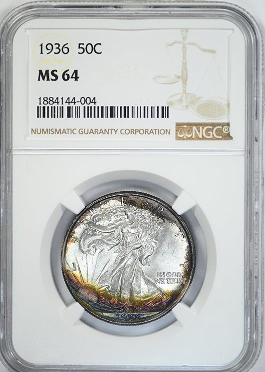 1936 Walking Liberty Half Dollar 50C NGC MS64 - TONED! Obverse Slab