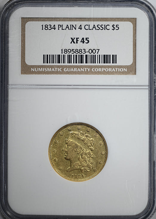 1834 Classic Head Gold Half Eagle $5 NGC XF45 Plain 4