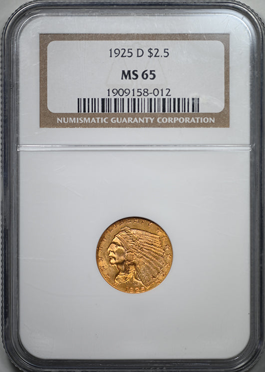 1925-D Indian Head Gold Quarter Eagle $2.50 NGC MS65