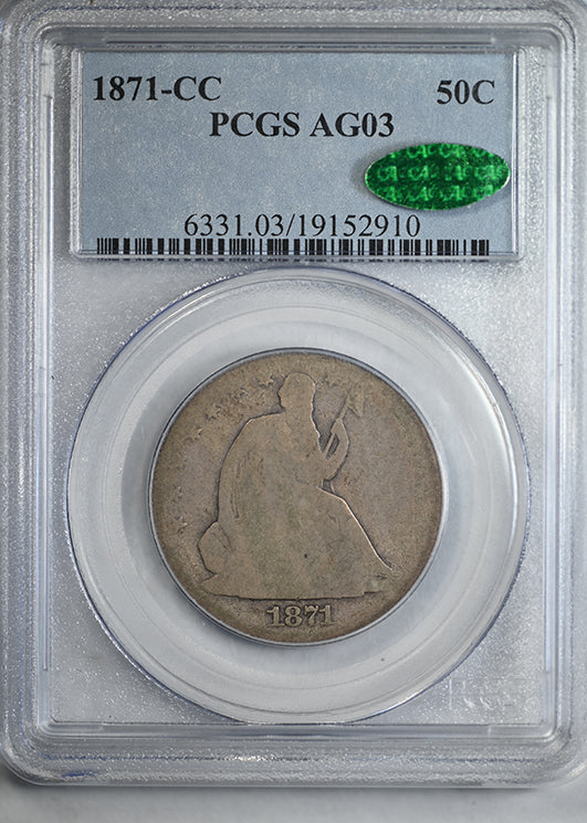 1871-CC Liberty Seated Half Dollar 50C PCGS AG03 CAC
