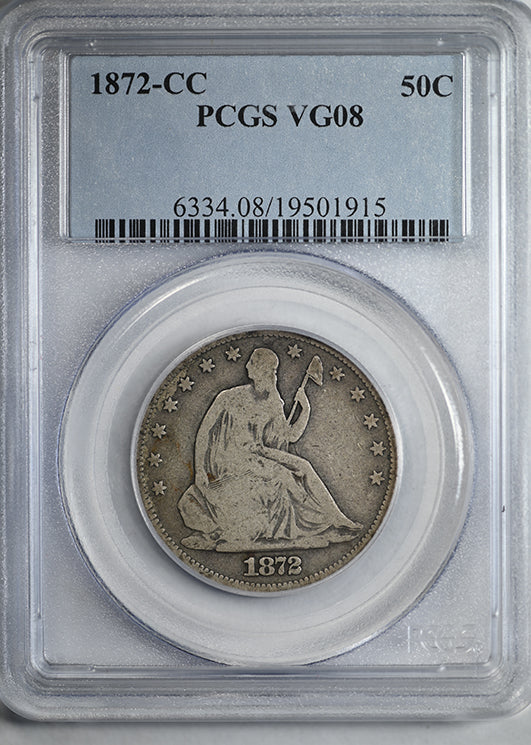 1872-CC Liberty Seated Half Dollar 50C PCGS VG08