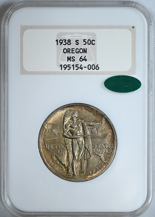 1938-S Oregon Trail Classic Commemorative Half Dollar 50C NGC Fatty MS64 CAC