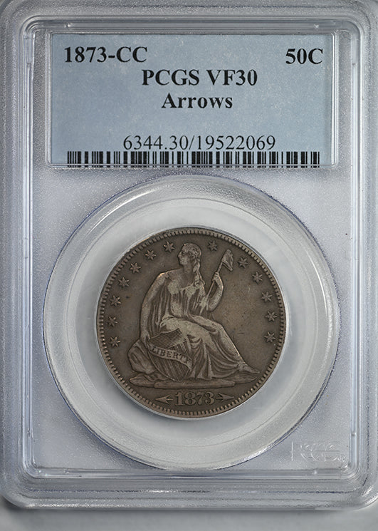 1873-CC Liberty Seated Half Dollar 50C PCGS VF30 - Arrows