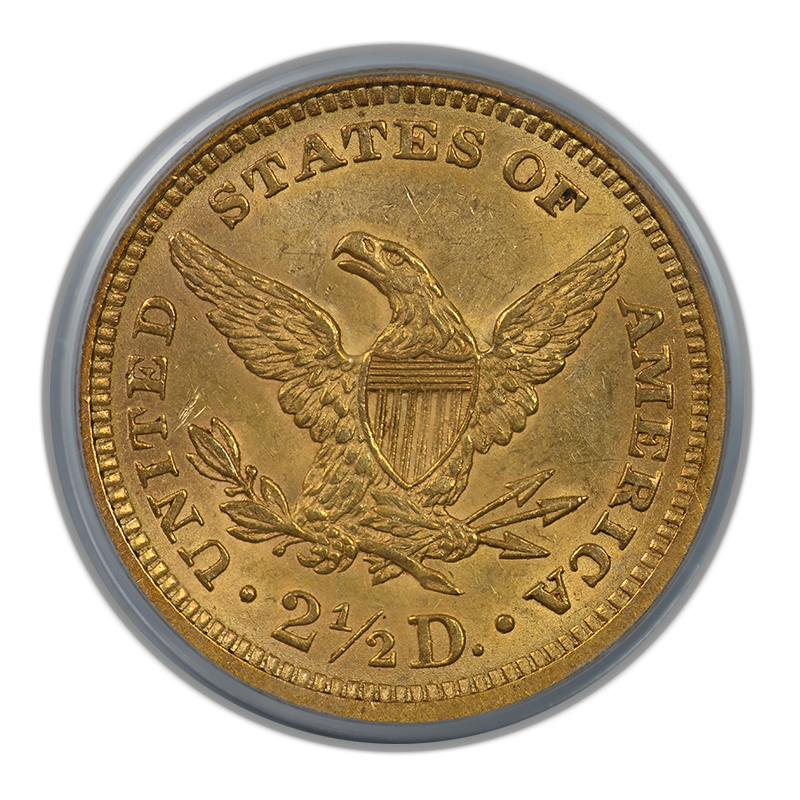 1873 Liberty Head Gold Quarter Eagle $2.50 PCGS MS62 CAC - Open 3