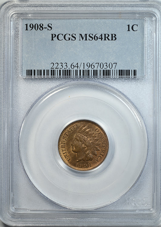 1908-S Indian Head Cent 1C PCGS MS64RB Obverse Slab
