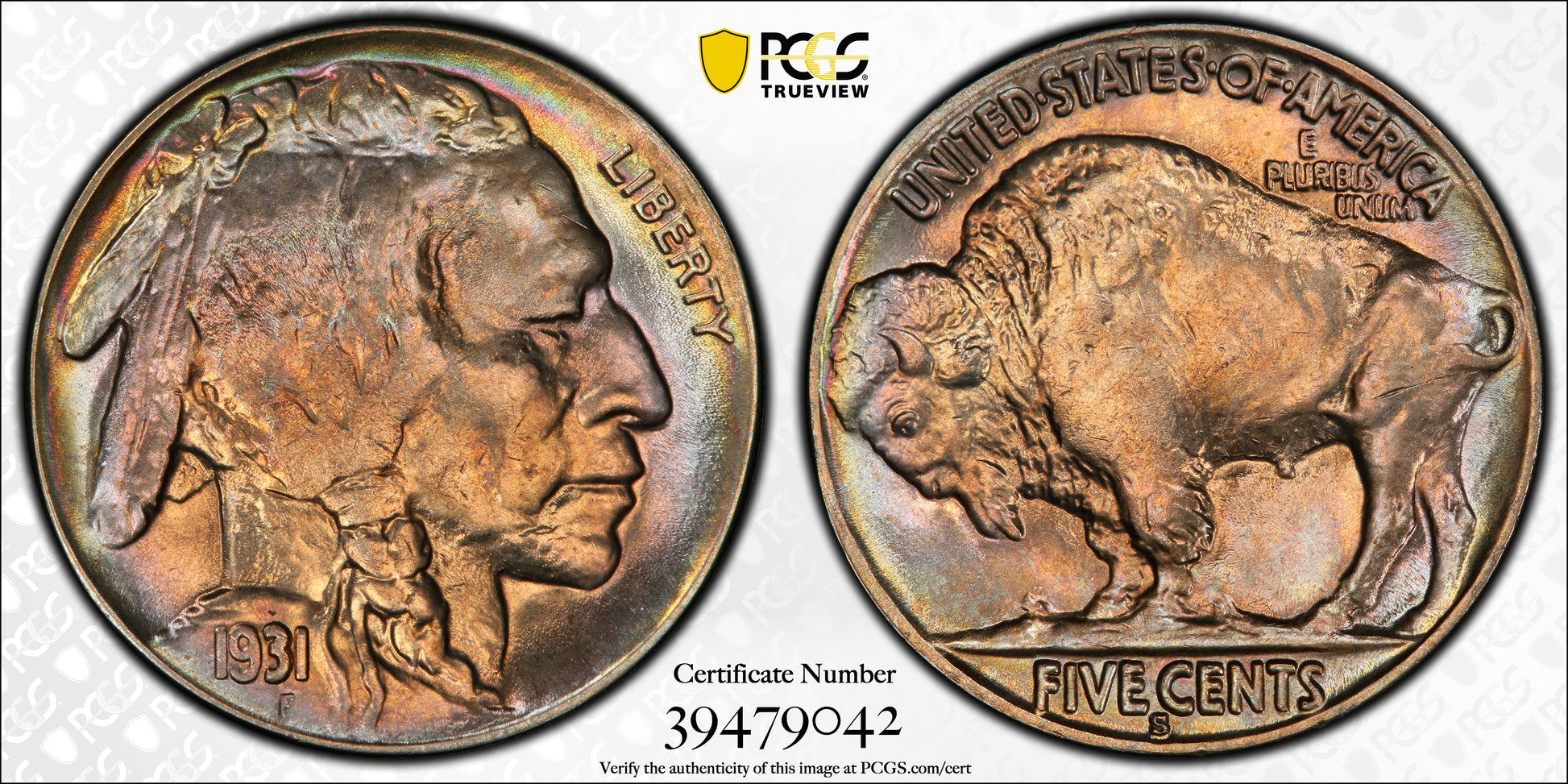 1931-S Buffalo Nickel 5C PCGS MS65+ - AWESOME COLOR Trueview