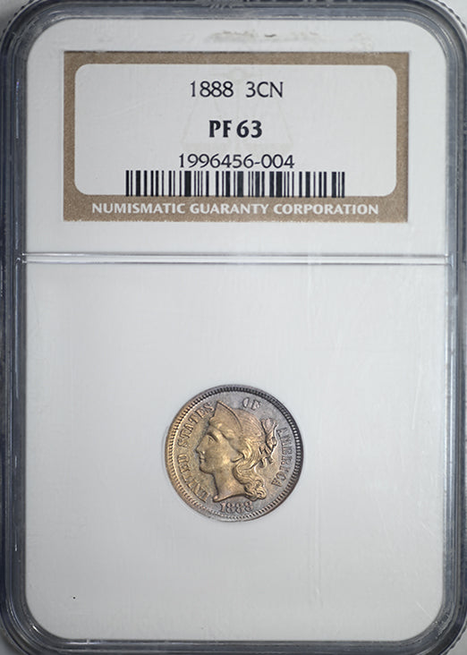 1888 Proof Three Cent Nickel Piece 3CN NGC PF63 - TONED!