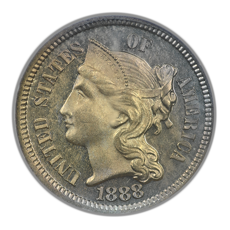 1888 Proof Three Cent Nickel Piece 3CN NGC PF63 - TONED!