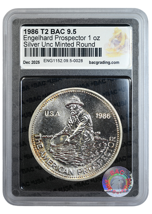 1986 Engelhard Prospector Type 2 1oz Silver Round BAC 9.5