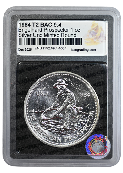 1984 Engelhard Prospector Type 2 1oz Silver Round BAC 9.4