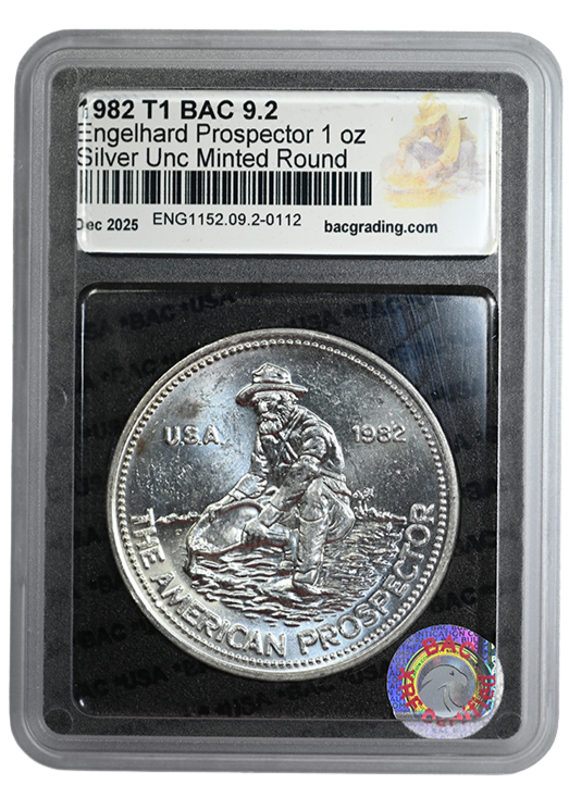 1982 Engelhard Prospector Type 1 1oz Silver Round BAC 9.2