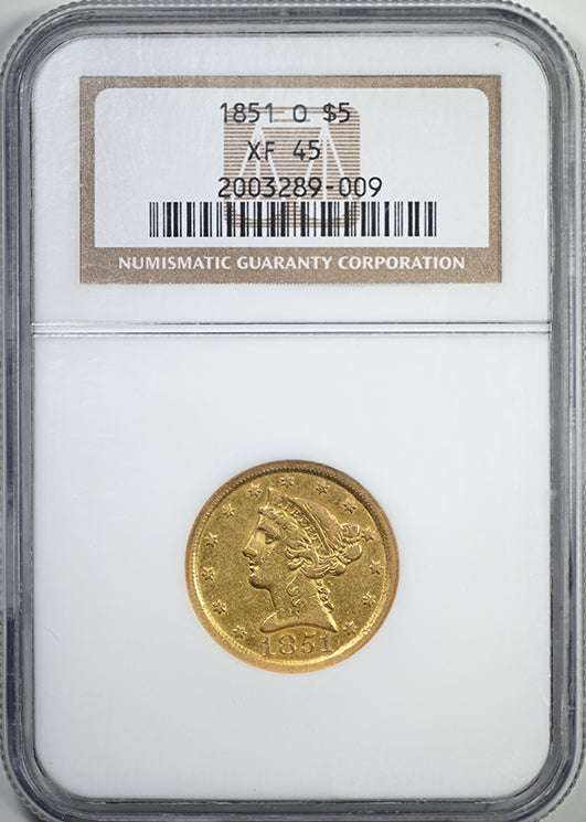 1851-O Liberty Head Gold Half Eagle $5 NGC XF45