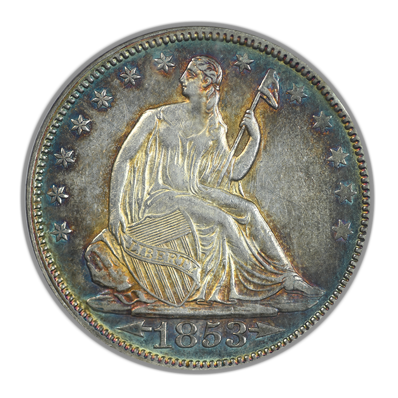 1853 Liberty Seated Half Dollar 50C NGC AU53 - Arrows & Rays - TONED!