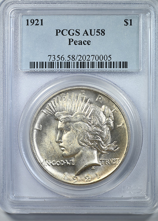 1921 Peace Dollar $1 PCGS AU58 Obverse Slab