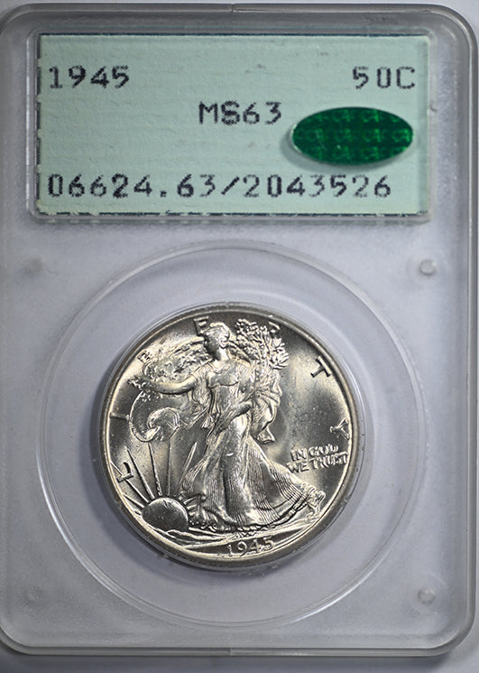 1945 Walking Liberty Half Dollar 50C PCGS Rattler MS63 CAC