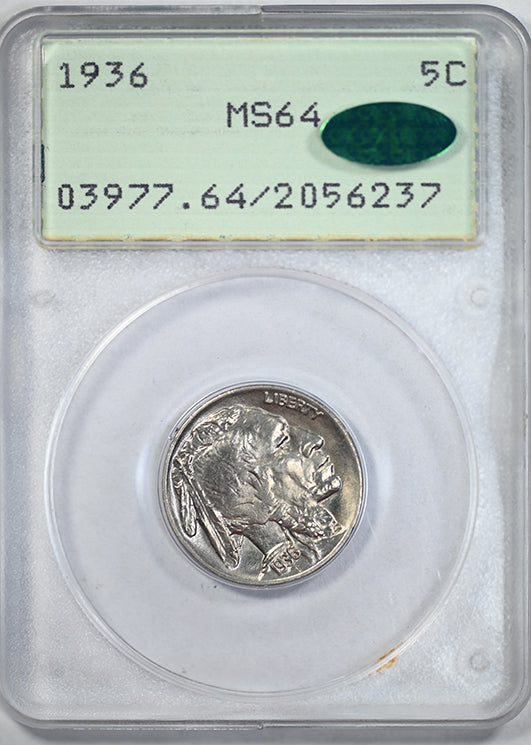 1936 Buffalo Nickel 5C PCGS Rattler MS64 CAC