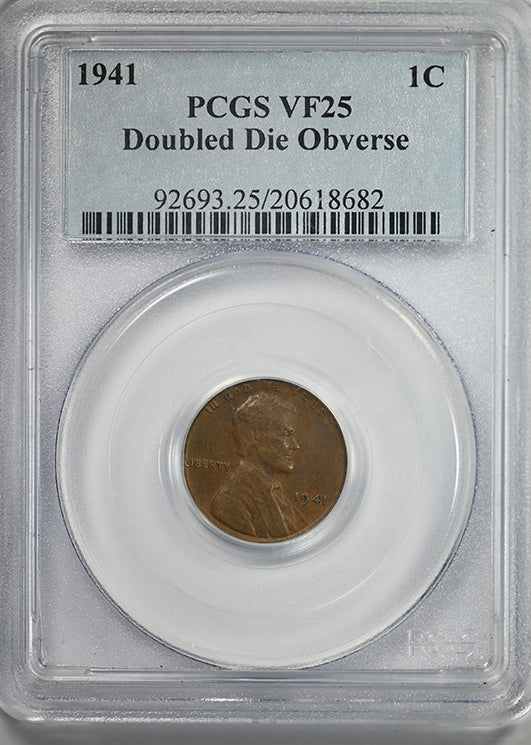 1941 Doubled Die Obverse Lincoln Wheat Cent 1C PCGS VF25