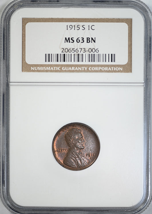 1915-S Lincoln Wheat Cent 1C NGC MS63BN