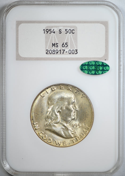 1954-S Franklin Half Dollar 50C NGC Fatty MS65 CAC
