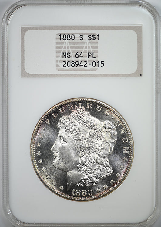1880-S Morgan Dollar $1 NGC Fatty MS64PL - Prooflike Obverse Slab