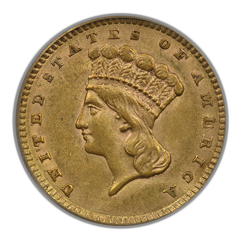 1857 Type 3 Indian Princess Head Gold Dollar G$1 PCGS AU55