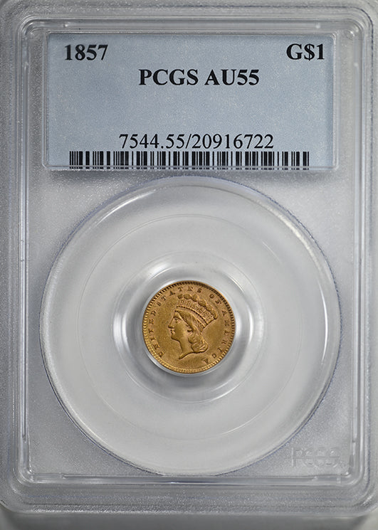 1857 Type 3 Indian Princess Head Gold Dollar G$1 PCGS AU55