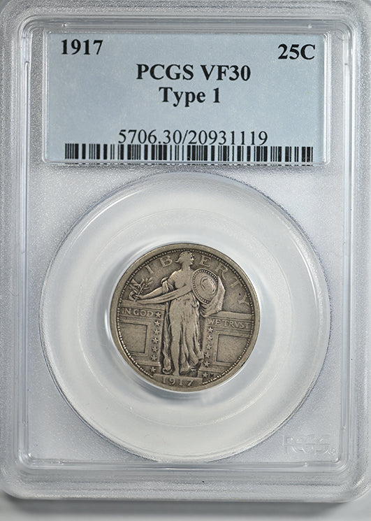 1917 Type 1 Standing Liberty Quarter 25C PCGS VF30