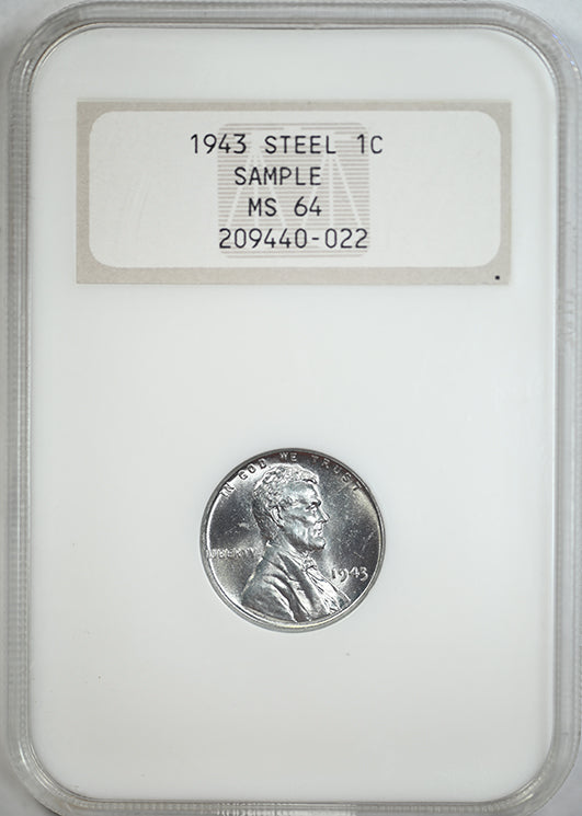 1943 Steel Lincoln Wheat Cent 1C NGC Fatty MS64 Sample Slab