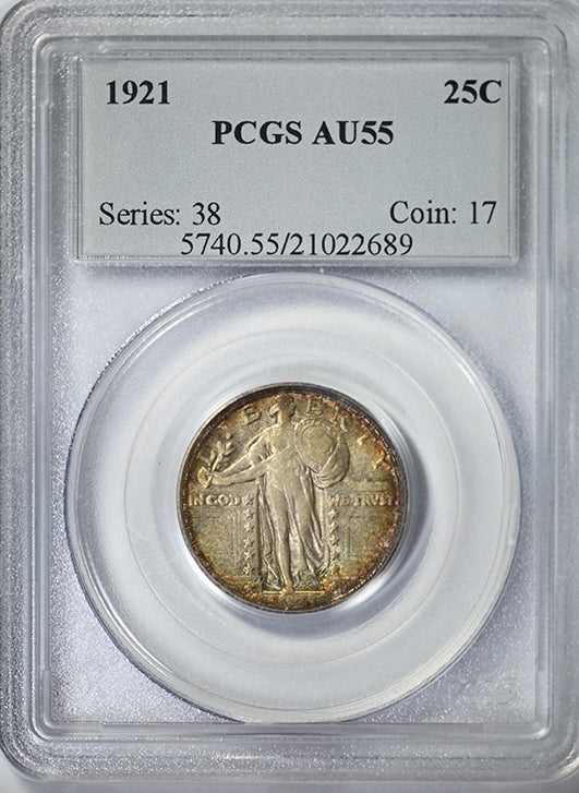 1921 Standing Liberty Quarter 25C PCGS AU55 Obverse Slab