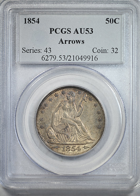 1854 Liberty Seated Half Dollar 50C PCGS AU53 - Arrows