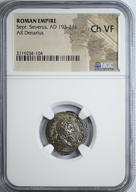 AD 193-211 Roman Empire Sept. Severus AR Denarius NGC Ancients Choice VF Obverse Slab