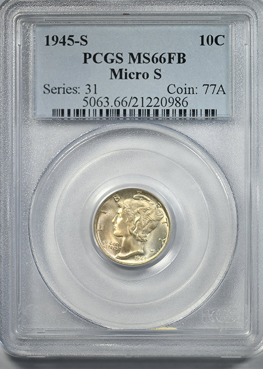 1945-S Mercury Dime 10C PCGS MS66FB - Full Bands - Micro S