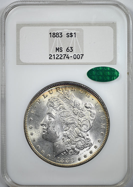 1883 Morgan Dollar $1 NGC Fatty MS63 CAC - REVERSE TONED! Obverse Slab