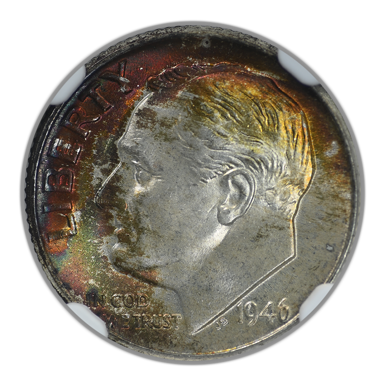 1946 Roosevelt Dime 10C NGC MS67 - TONED!