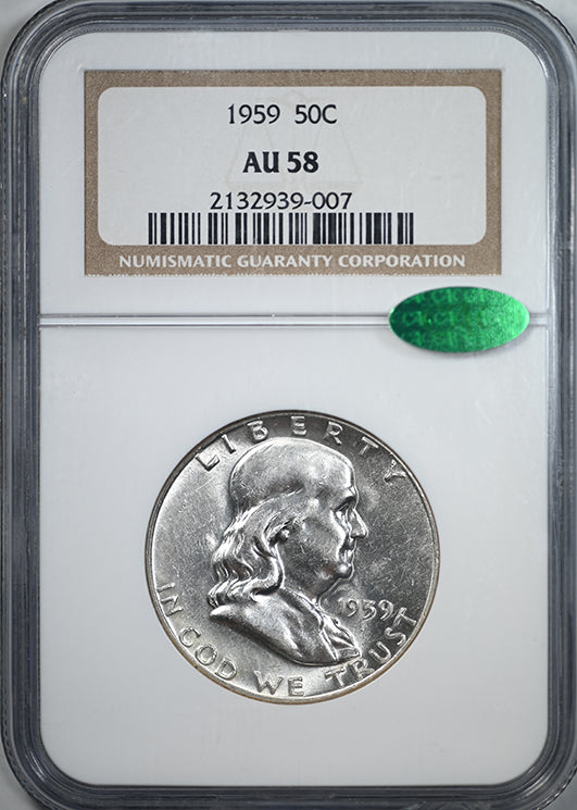 1959 Franklin Half Dollar 50C NGC AU58 CAC