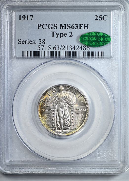 1917 Type 2 Standing Liberty Quarter 25C PCGS MS63FH CAC - Full Head