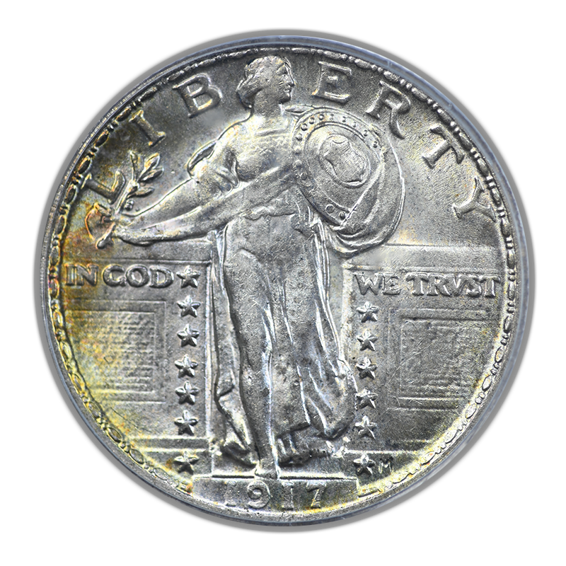 1917 Type 2 Standing Liberty Quarter 25C PCGS MS63FH CAC - Full Head