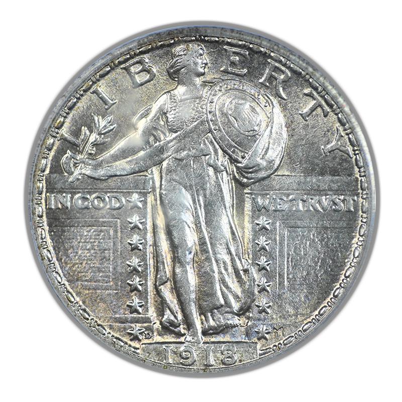 1918-D Standing Liberty Quarter 25C PCGS AU58 CAC