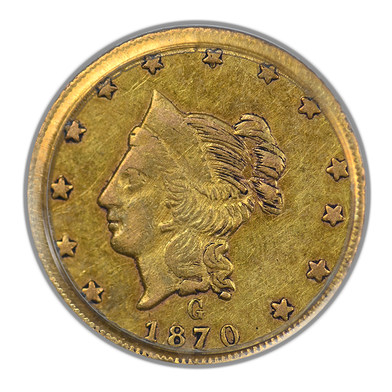 1870 Round California Fractional Gold Liberty Head Dollar G$1 PCGS AU53 BG-1203