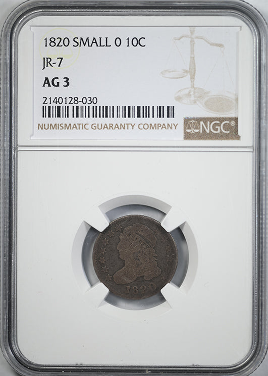 1820 Small 0 Capped Bust Dime 10C NGC AG3 JR-7