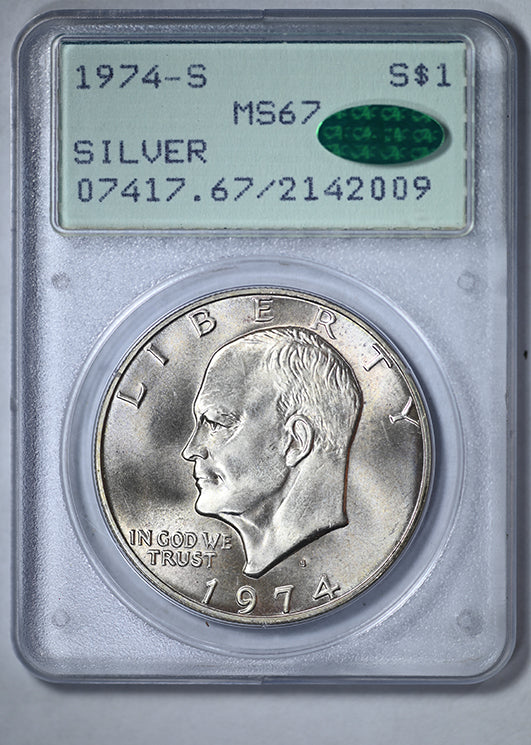 1974-S Silver Eisenhower Ike Dollar $1 PCGS Rattler MS67 CAC