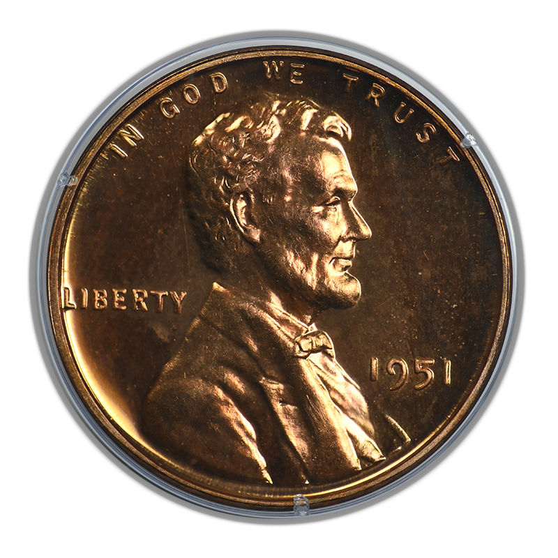 1951 Proof Lincoln Cent 1C PCGS Rattler PR64RD Obverse