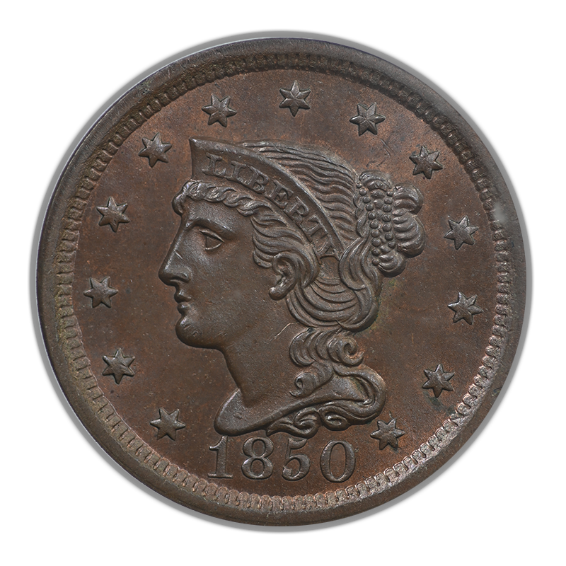 1850 Braided Hair Liberty Head Large Cent 1C PCGS MS65BN CAC