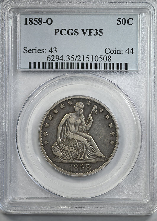 1858-O Liberty Seated Half Dollar 50C PCGS VF35