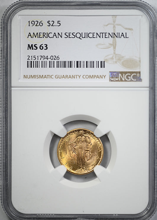 1926 American Sesquicentennial Classic Commemorative Gold Quarter Eagle $2.50 NGC MS63