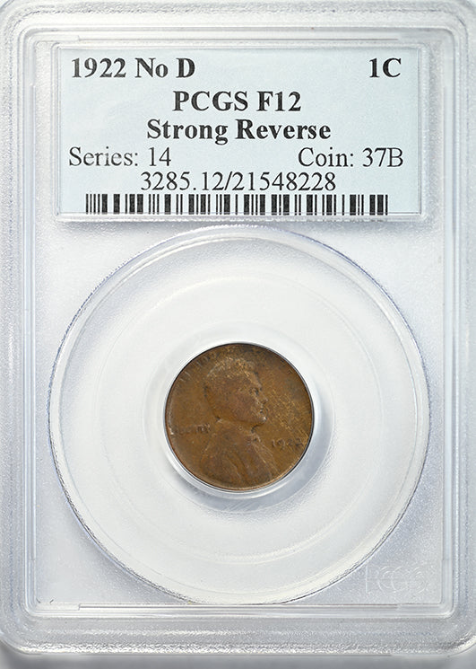 1922 No D Lincoln Wheat Cent 1C PCGS F12 - Strong Reverse