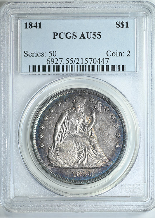 1841 Liberty Seated Dollar $1 PCGS AU55 - TONED!