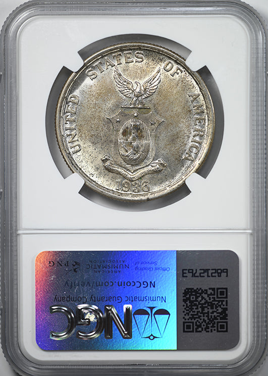 1936 M USA Philippines Peso NGC MS65 Roosevelt-Quezon Reverse