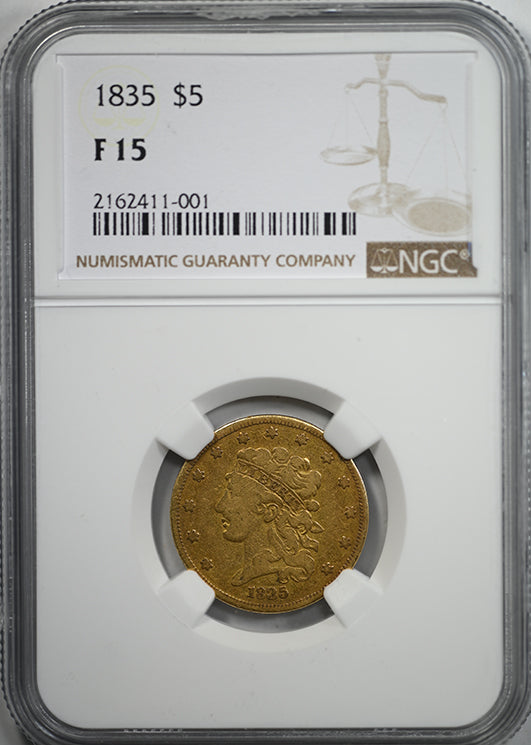 1835 Classic Head Gold Half Eagle $5 NGC F15 Obverse Slab